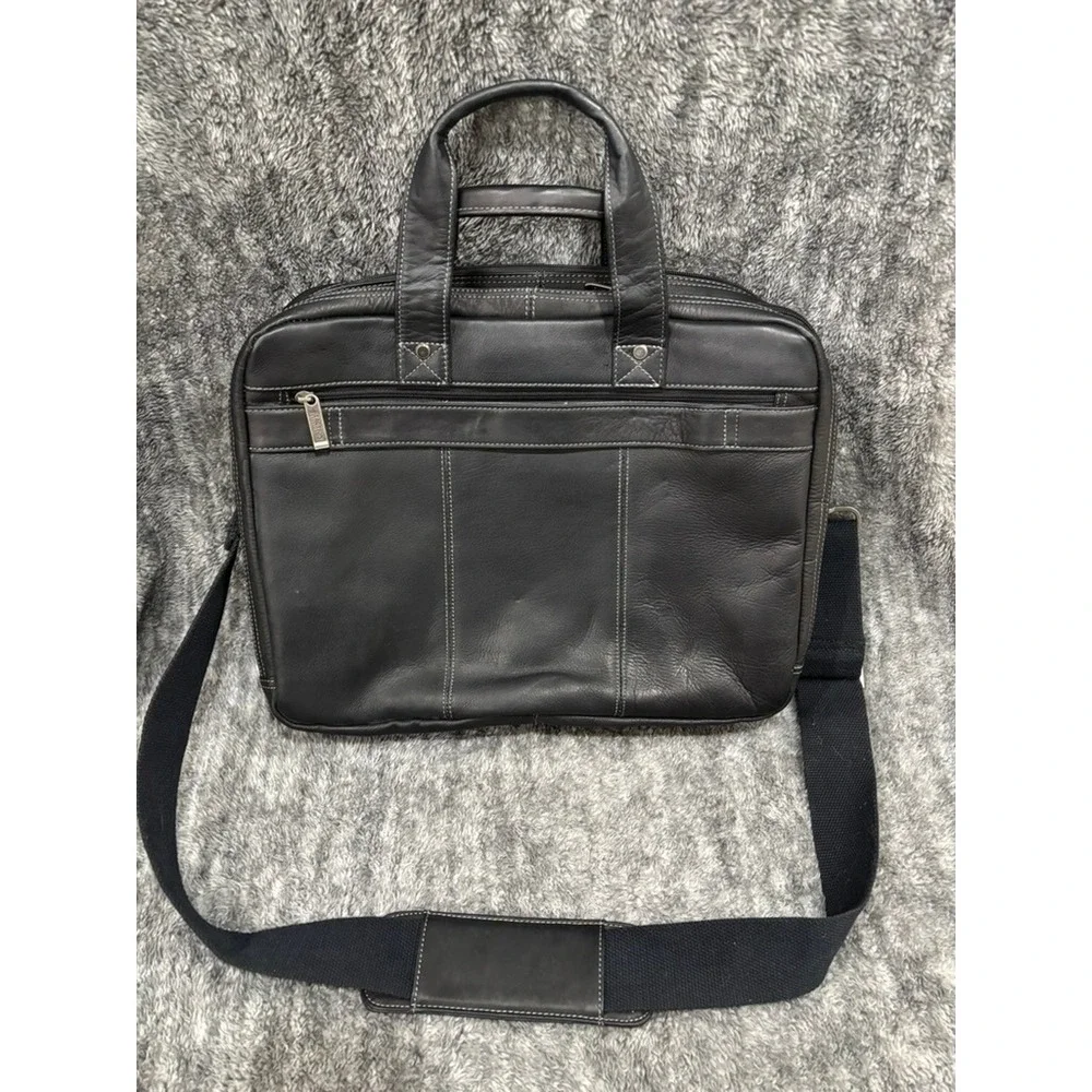 Kenneth Cole Reaction Black‎ Leather Laptop Briefcase Messenger Bag